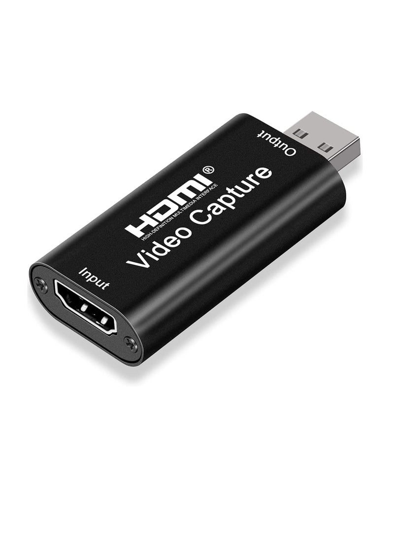 Audio Video Capture Cards HDMI to USB 1080p USB 2.0 Record via DSLR Camcorder Action Cam for Gaming, Live Broadcasting, Streaming - Black