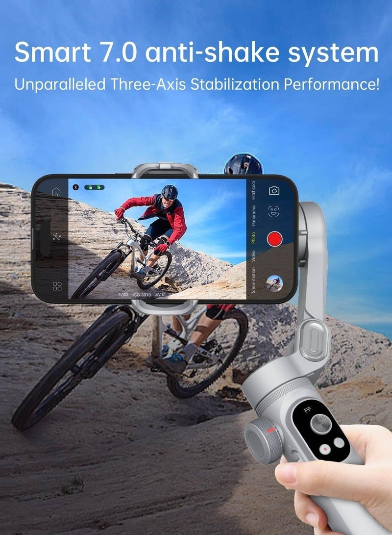 AOCHUAN X PRO Gimbal Stabilizer for Smartphone, Gimbal w/Wireless Charging iPhone Gimbal for iPhone 15 Pro Max/Android Foldable 3-Axis Handheld Phone Gimbal for Video Recording Face Tracking (Grey)