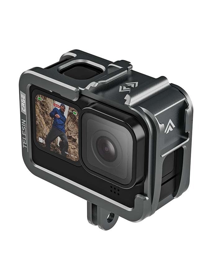TELESIN Aluminum Case Metal Cage Protective Frame Housing for GoPro Hero 12 11 10 9 Black, Fits for Go Pro When ND CPL Lens Filter Max Lens Mount on, with Cold Shoe Connect to Video Light Microphone