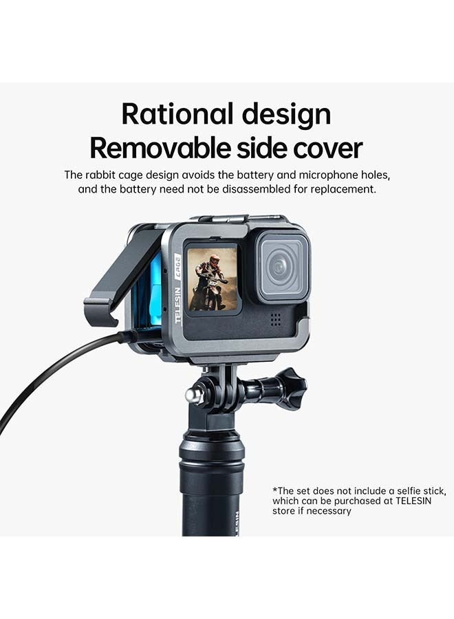 TELESIN Aluminum Case Metal Cage Protective Frame Housing for GoPro Hero 12 11 10 9 Black, Fits for Go Pro When ND CPL Lens Filter Max Lens Mount on, with Cold Shoe Connect to Video Light Microphone