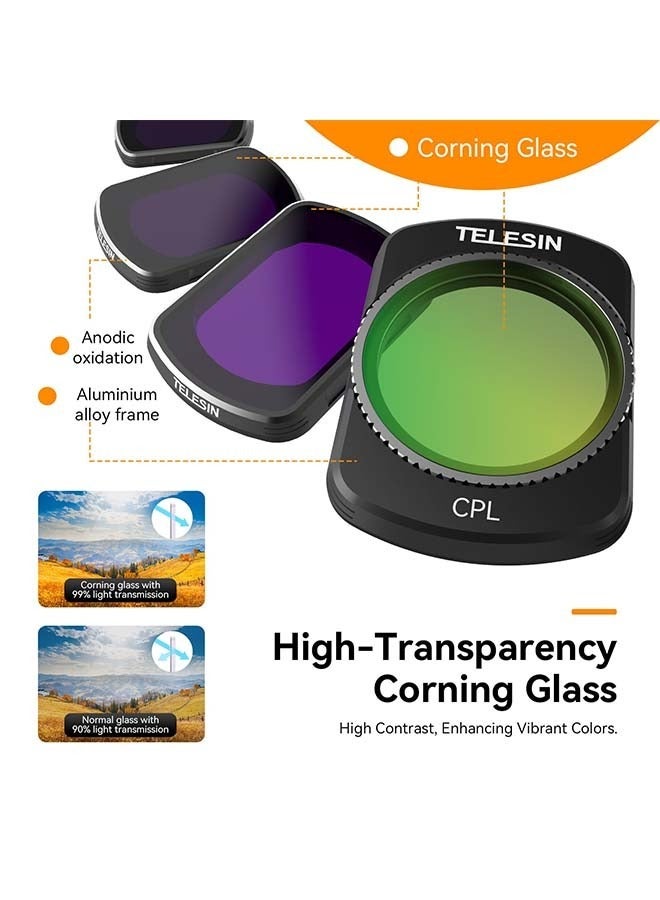 TELESIN Magnetic Lens Fitler Kit for DJI Pocket 3 Accessories, 4-Pack CPL ND16 ND64 ND256 Neutral Density Polarizing HD Ultra Thin Corning Glass Lens Protector Bundle Kit for Osmo Pocket 3 Combo