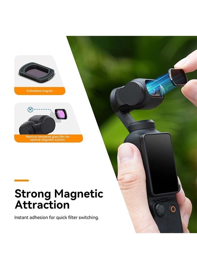 TELESIN Magnetic Lens Fitler Kit for DJI Pocket 3 Accessories, 4-Pack CPL ND16 ND64 ND256 Neutral Density Polarizing HD Ultra Thin Corning Glass Lens Protector Bundle Kit for Osmo Pocket 3 Combo