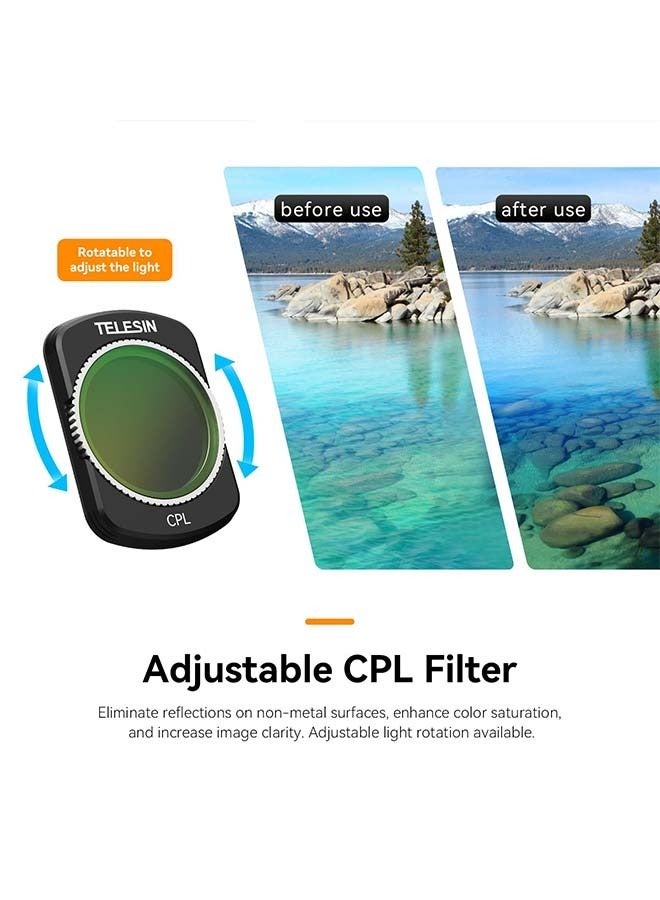 TELESIN Magnetic Lens Fitler Kit for DJI Pocket 3 Accessories, 4-Pack CPL ND16 ND64 ND256 Neutral Density Polarizing HD Ultra Thin Corning Glass Lens Protector Bundle Kit for Osmo Pocket 3 Combo