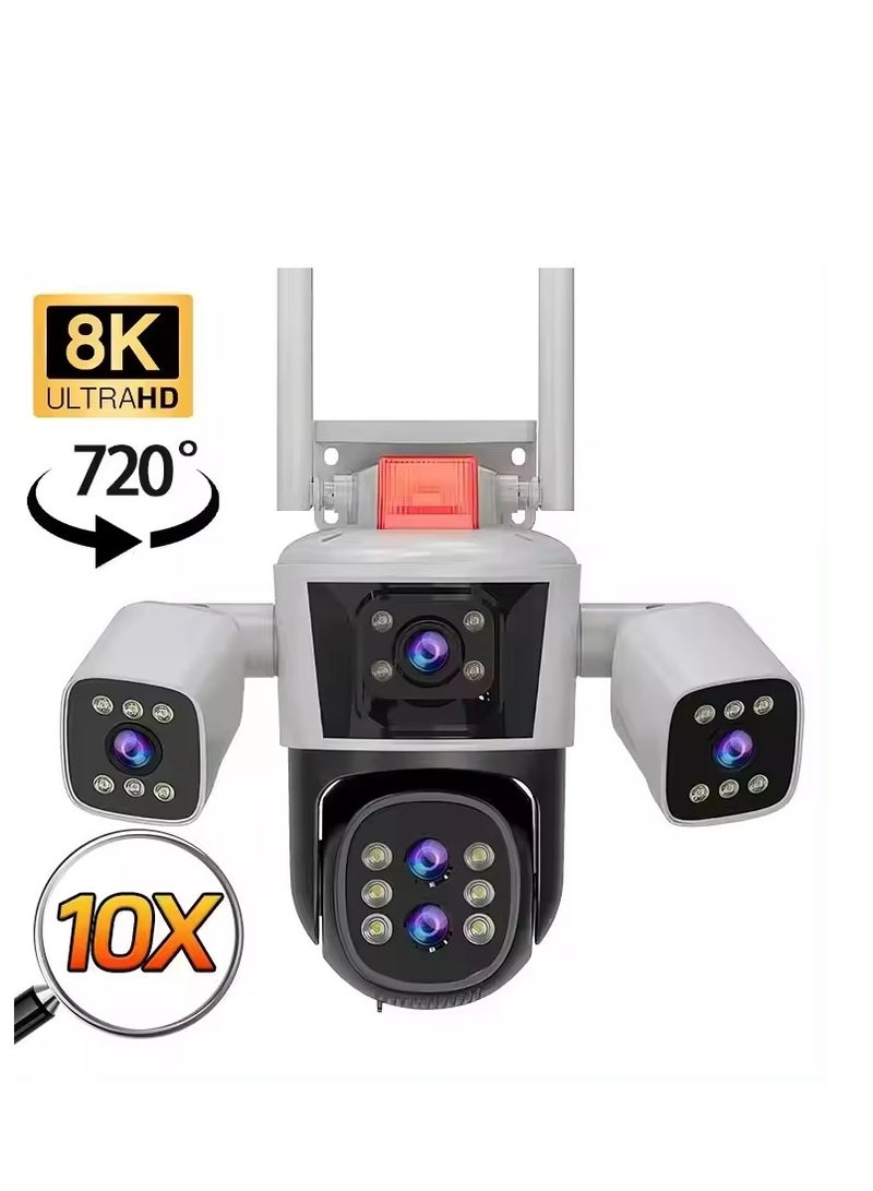 4MP 8k Wifi Outdoor 360 Ptz Camera Five Lens Four Screen 10x Optical Zoom Auto Tracking Security Wireless Network Cctv Camera