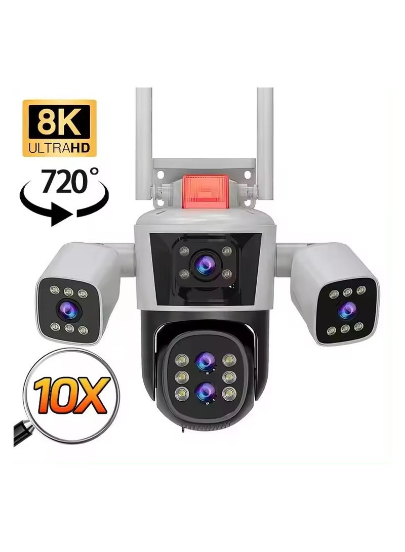 4MP 8k Wifi Outdoor 360 Ptz Camera Five Lens Four Screen 10x Optical Zoom Auto Tracking Security Wireless Network Cctv Camera