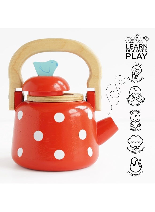 Le Toy Van - Honeybake Wooden Dotty Kettle - Breakfast Set Pretend Kitchen Play Toy Set | Kids Role Play Toy Kitchen Accessories