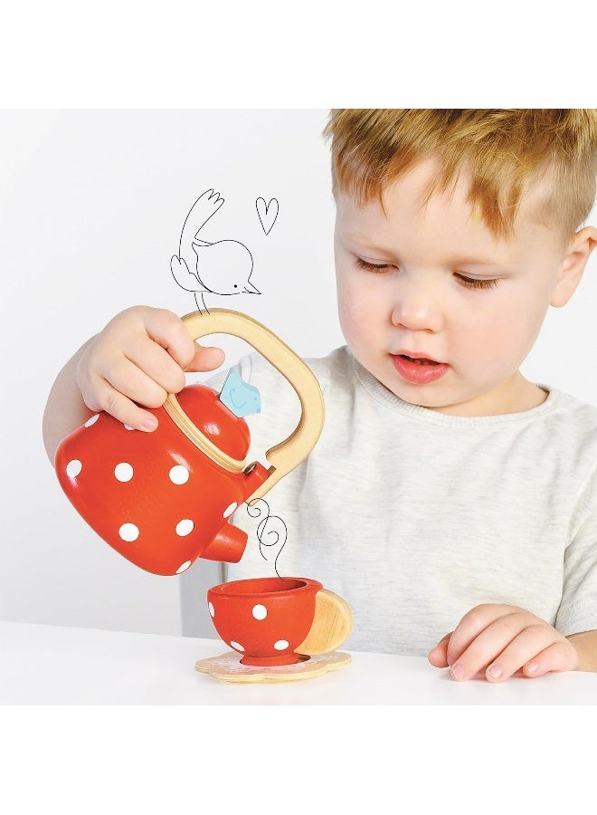 Le Toy Van - Honeybake Wooden Dotty Kettle - Breakfast Set Pretend Kitchen Play Toy Set | Kids Role Play Toy Kitchen Accessories