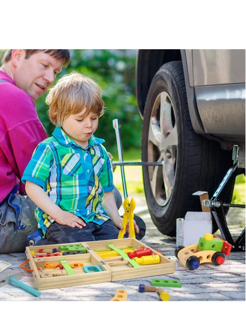 37 Pieces Kids Tool Set Pretend To Play Toddler Wooden Tool Toys With Toolbox Educational Dry Structure Toys For 2 3 4 5 6 Year Old Boys And Girls Birthday Gifts