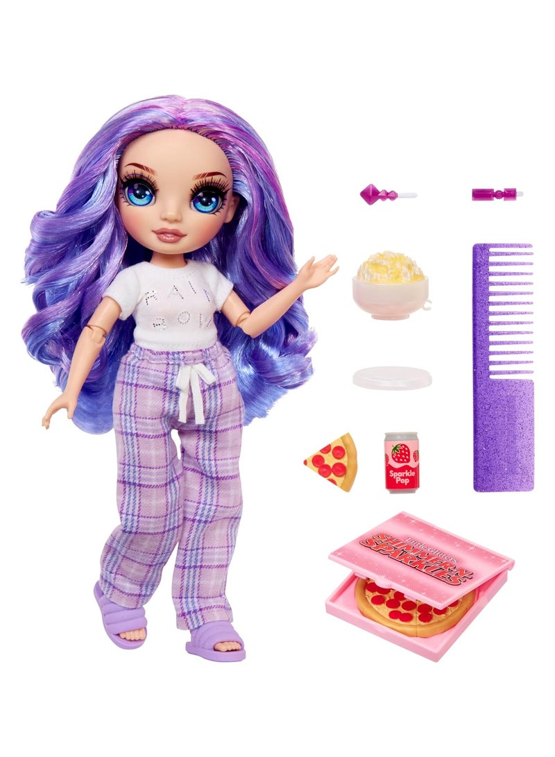 Rainbow High Jr High PJ Party - Violet, Purple Posable Fashion Doll with Soft Onesie, Slippers, Fun Play Accessories, Great Toy Gift for Girls Kids