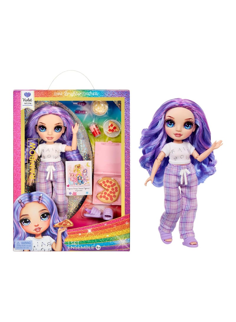 Rainbow High Jr High PJ Party - Violet, Purple Posable Fashion Doll with Soft Onesie, Slippers, Fun Play Accessories, Great Toy Gift for Girls Kids