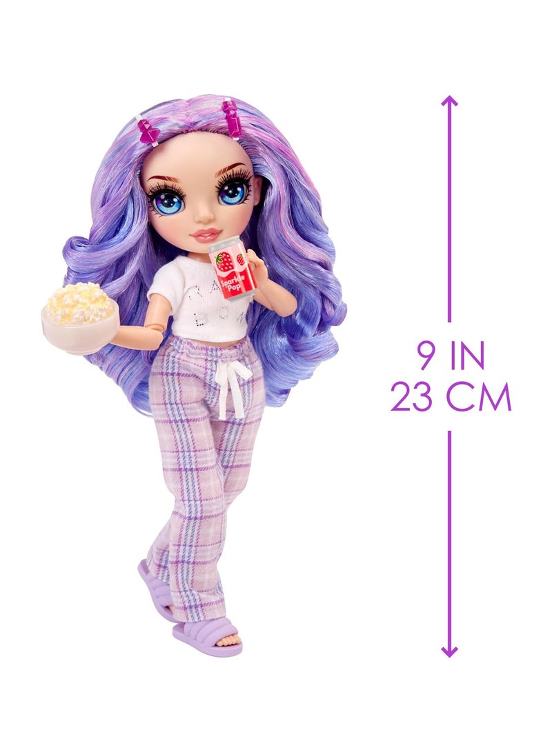 Rainbow High Jr High PJ Party - Violet, Purple Posable Fashion Doll with Soft Onesie, Slippers, Fun Play Accessories, Great Toy Gift for Girls Kids