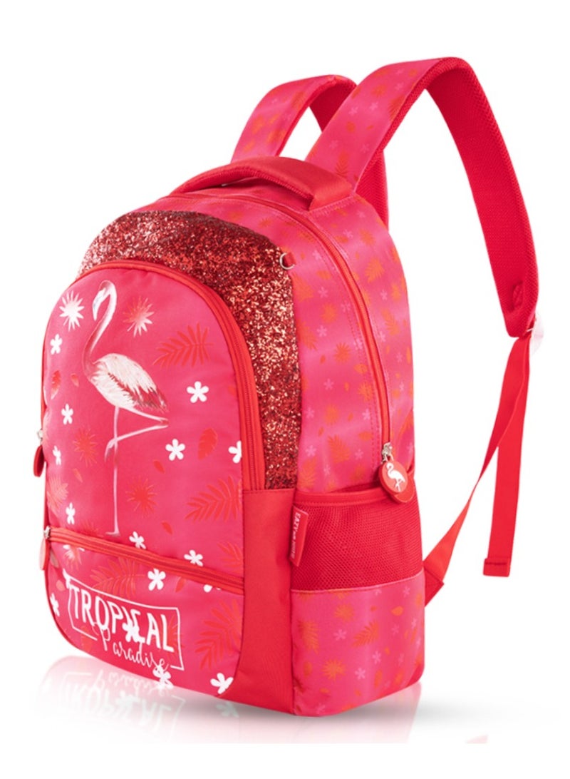 17 Inch Set Of 3 School Bag With Lunch Bag And Pencil Case Tropical - Pink