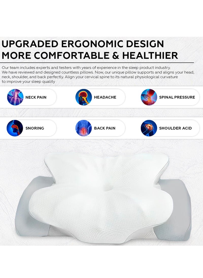 Memory Foam Pillow Orthopedic Contour for Cervical for Shoulder Neck Pain & Support, Adaptive Ergonomic Cooling Medical Foam Pillow for Side Stomach Back Bed Sleeping Washable