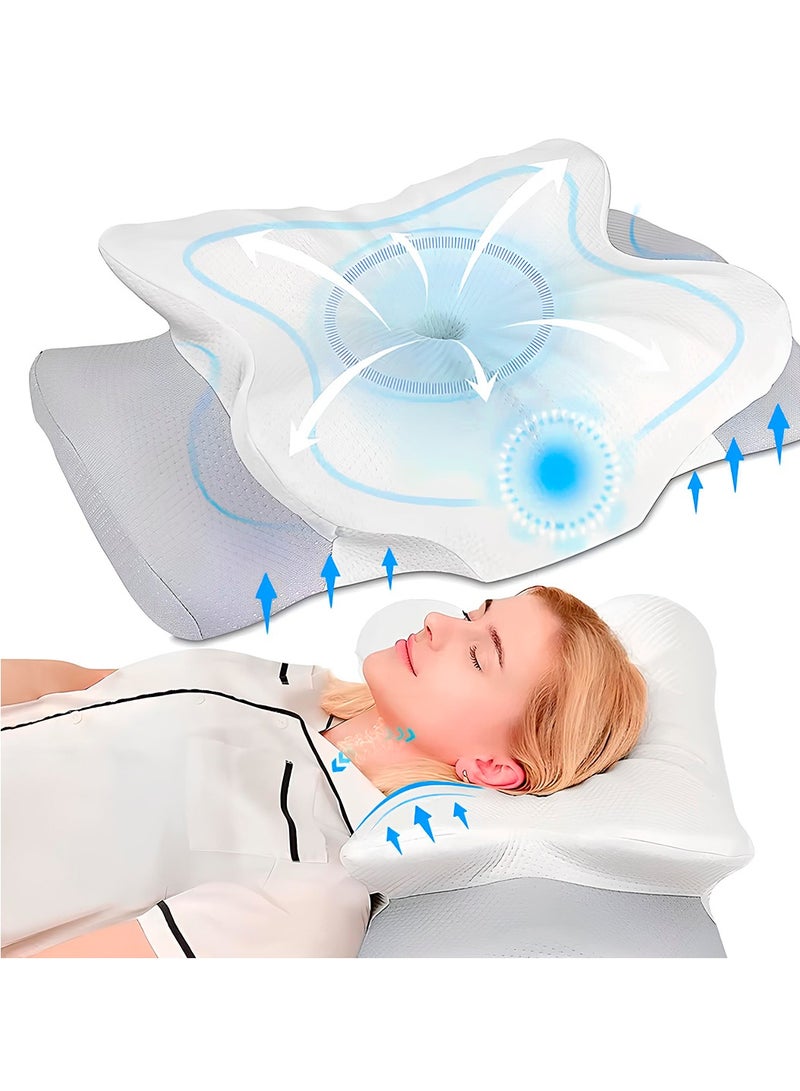 Memory Foam Pillow Orthopedic Contour for Cervical for Shoulder Neck Pain & Support, Adaptive Ergonomic Cooling Medical Foam Pillow for Side Stomach Back Bed Sleeping Washable