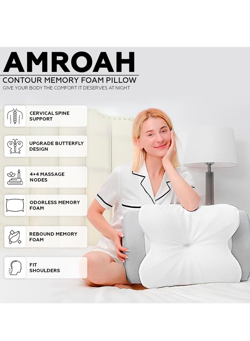 Memory Foam Pillow Orthopedic Contour for Cervical for Shoulder Neck Pain & Support, Adaptive Ergonomic Cooling Medical Foam Pillow for Side Stomach Back Bed Sleeping Washable