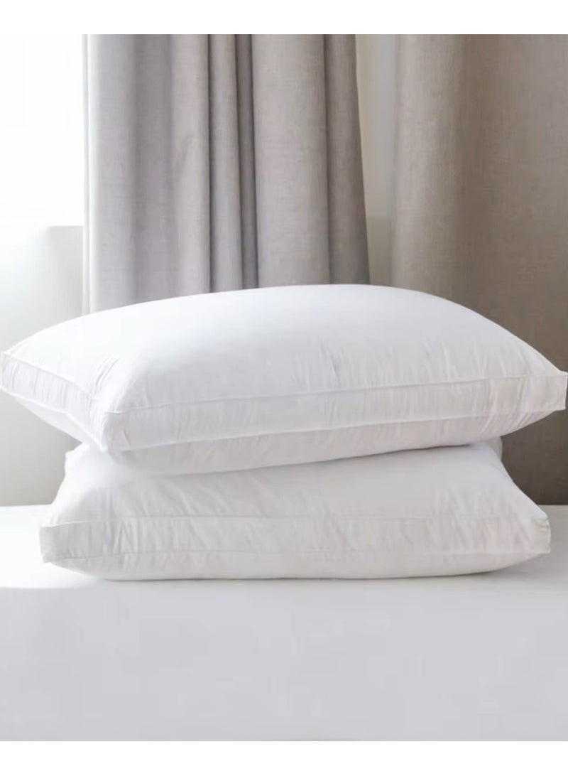 Set of 2-Bed Pillow Double Piping Hotel Standard Soft Microfiber Anti Allergic&Anti-bacterial, Striped White, Size(50x70CM)