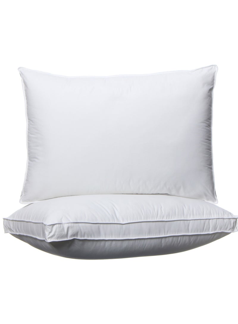 Set of 2-Bed Pillow Double Piping Hotel Standard Soft Microfiber Anti Allergic&Anti-bacterial, Striped White, Size(50x70CM)