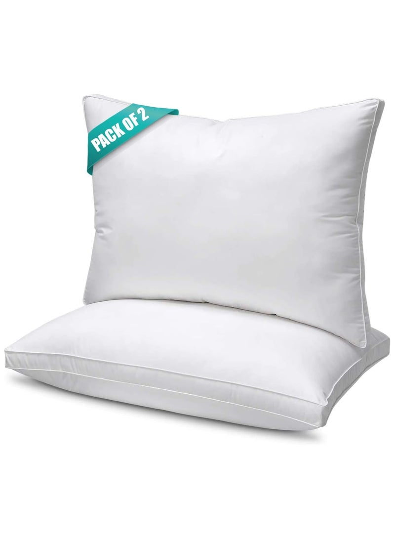 Set of 2-Bed Pillow Double Piping Hotel Standard Extra Soft Microfiber Anti Allergic&Anti-bacterial, Striped White, Size(50x70CM)