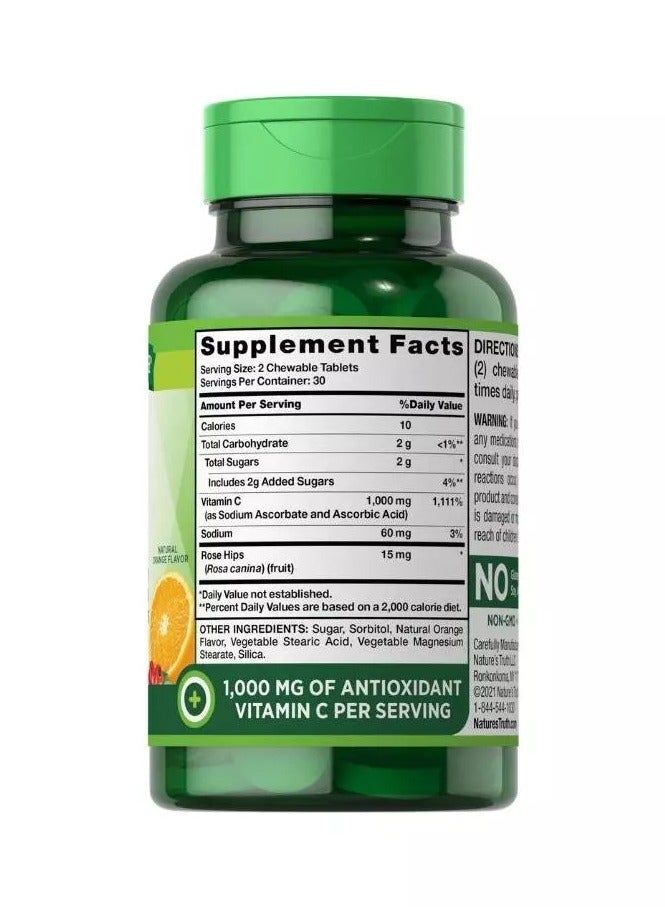 Nature’s Truth Chewable C 1000mg 60 tablets 30 Serving