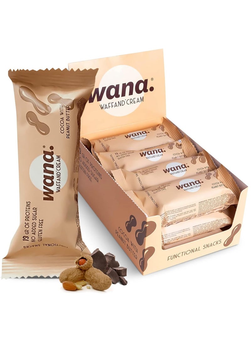 wana waffand cream cocoa with peanut butter flavor, 43g pack of 12