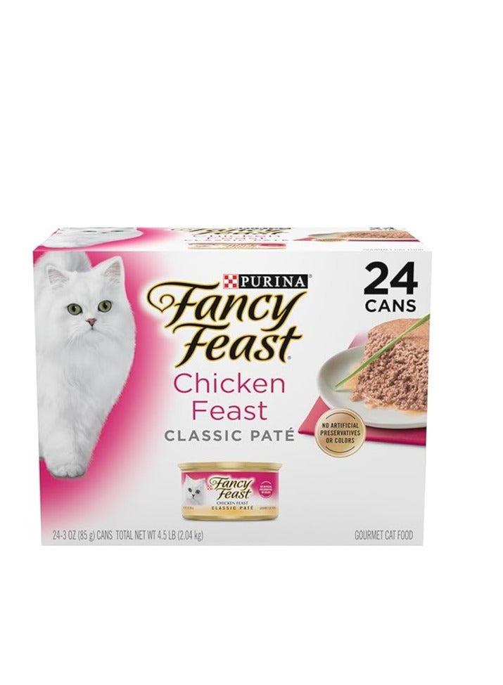 Purina Fancy Feast Grain Free Pate Wet Cat Food, Classic Chicken Feast  24 Pull-Top Cans