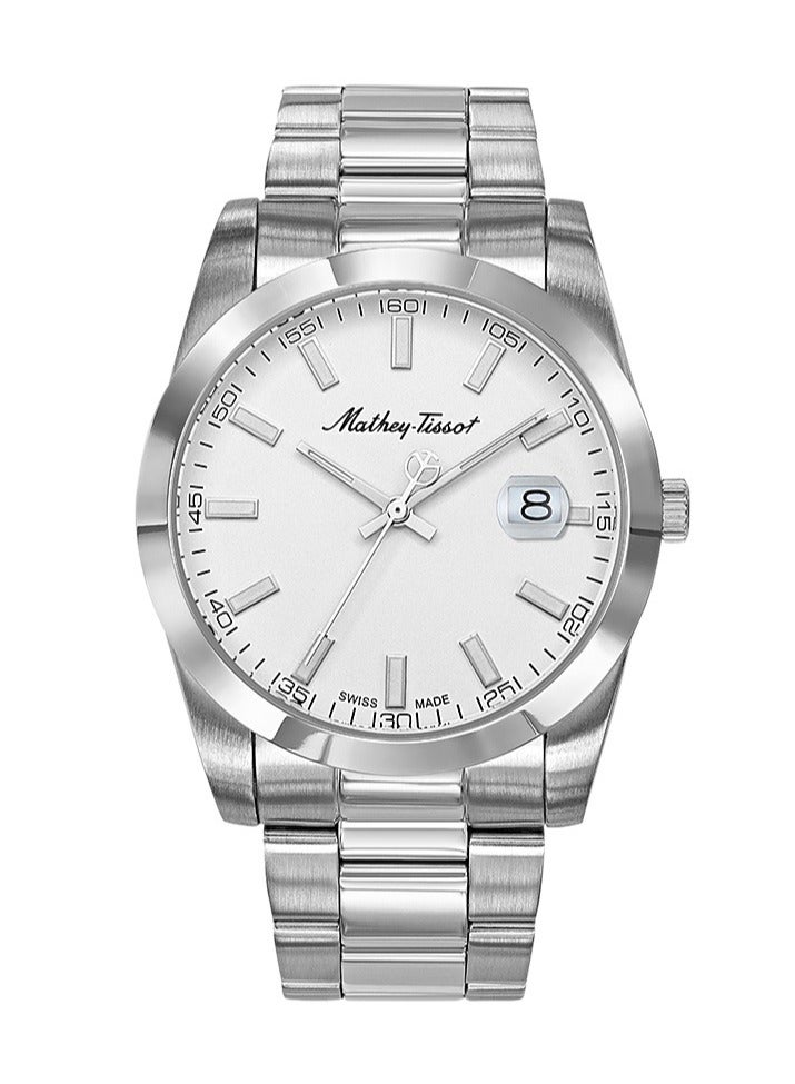 Mathey Tissot H450AI Mens Quartz Watch, Analog Display and Stainless Steel Strap, White
