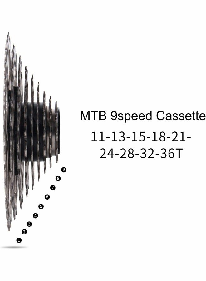 9 Speed Cassette for Mountain Bike 11-36T Fit for Mountain Bike, Road Bicycle, MTB, BMX, Mountain Lightweight Bicycle Freewheel