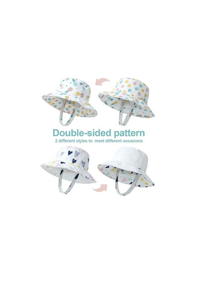 Baby Sun Hat, 2 Pack Print Pattern Reversible Kids Boy Girls Hat, UPF 50+ Sun Protection Beach Bucket Hat Wide Brim, Toddler Sun Hat, Girls UV Protection Beach Bucket Hats, Size: 50, For 1-2 Years