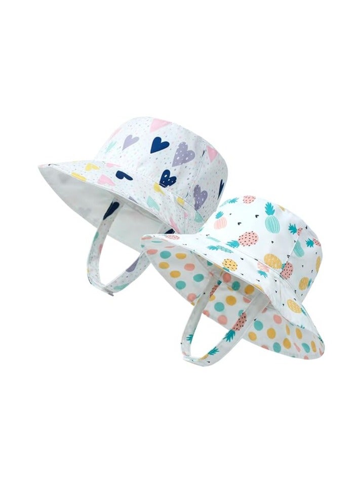 Baby Sun Hat, 2 Pack Print Pattern Reversible Kids Boy Girls Hat, UPF 50+ Sun Protection Beach Bucket Hat Wide Brim, Toddler Sun Hat, Girls UV Protection Beach Bucket Hats, Size: 50, For 1-2 Years