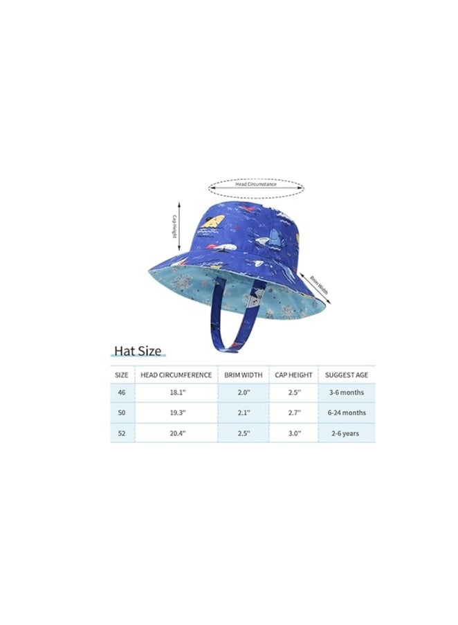 Baby Sun Hat, 2 Pack Print Pattern Reversible Kids Boy Girls Hat, UPF 50+ Sun Protection Beach Bucket Hat Wide Brim, Toddler Sun Hat, Girls UV Protection Beach Bucket Hats, Size: 50, For 1-2 Years