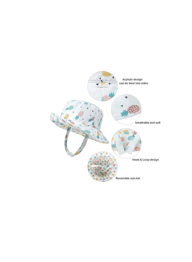 Baby Sun Hat, 2 Pack Print Pattern Reversible Kids Boy Girls Hat, UPF 50+ Sun Protection Beach Bucket Hat Wide Brim, Toddler Sun Hat, Girls UV Protection Beach Bucket Hats, Size: 50, For 1-2 Years