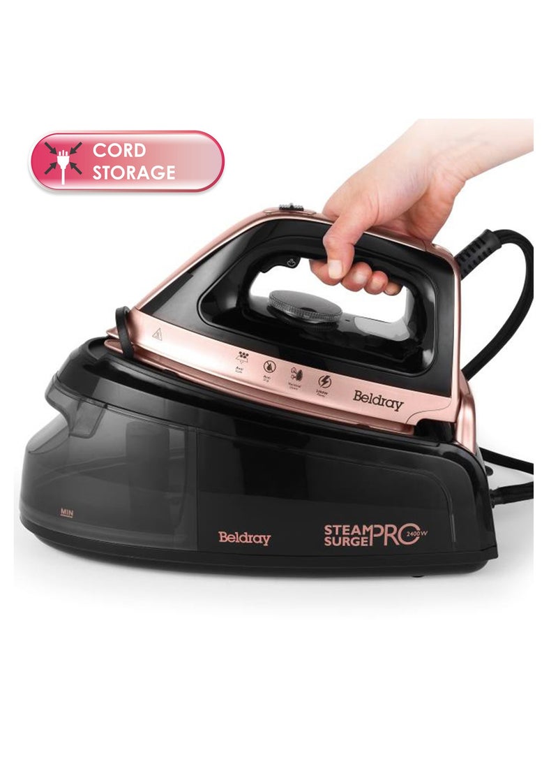 Beldray Rose Gold Steam Surge Pro: Powerful 2400W Iron for Effortless Creases  even heat distribution, long-lasting performance