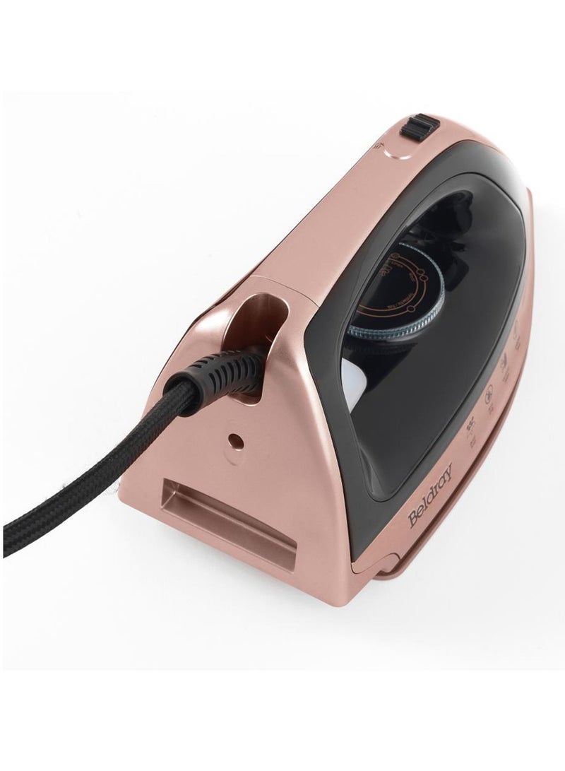 Beldray Rose Gold Steam Surge Pro: Powerful 2400W Iron for Effortless Creases  even heat distribution, long-lasting performance