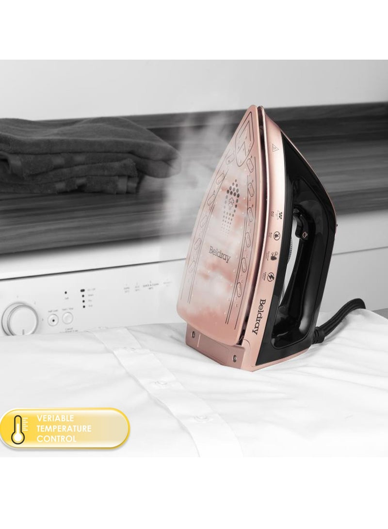 Beldray Rose Gold Steam Surge Pro: Powerful 2400W Iron for Effortless Creases  even heat distribution, long-lasting performance