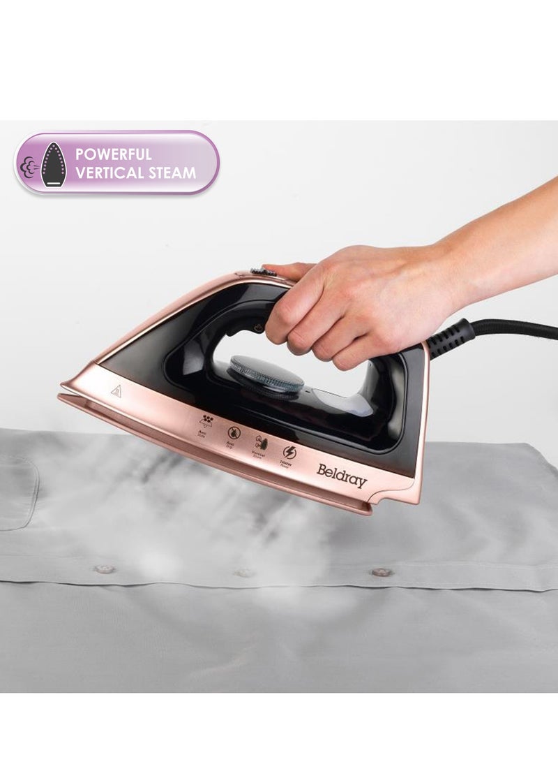 Beldray Rose Gold Steam Surge Pro: Powerful 2400W Iron for Effortless Creases  even heat distribution, long-lasting performance