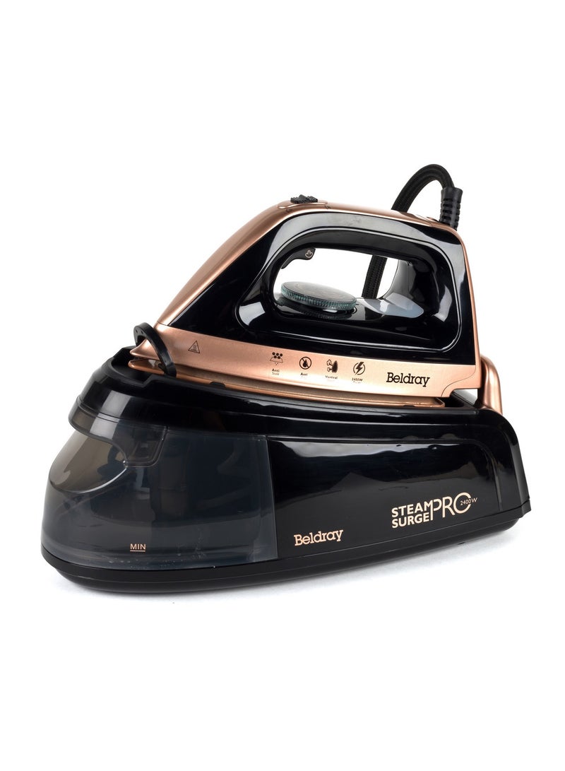 Beldray Rose Gold Steam Surge Pro: Powerful 2400W Iron for Effortless Creases  even heat distribution, long-lasting performance