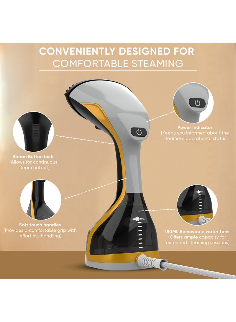 1600W Portable Garment Steamer, Fast Heating, Effortless Results, Fabric Wrinkles Remover, Large Detachable Water Tank, Travel  Friendly Handheld Iron Best For Fabrics & Clothes 180 ml 1600 W NGS77H Black/Silver