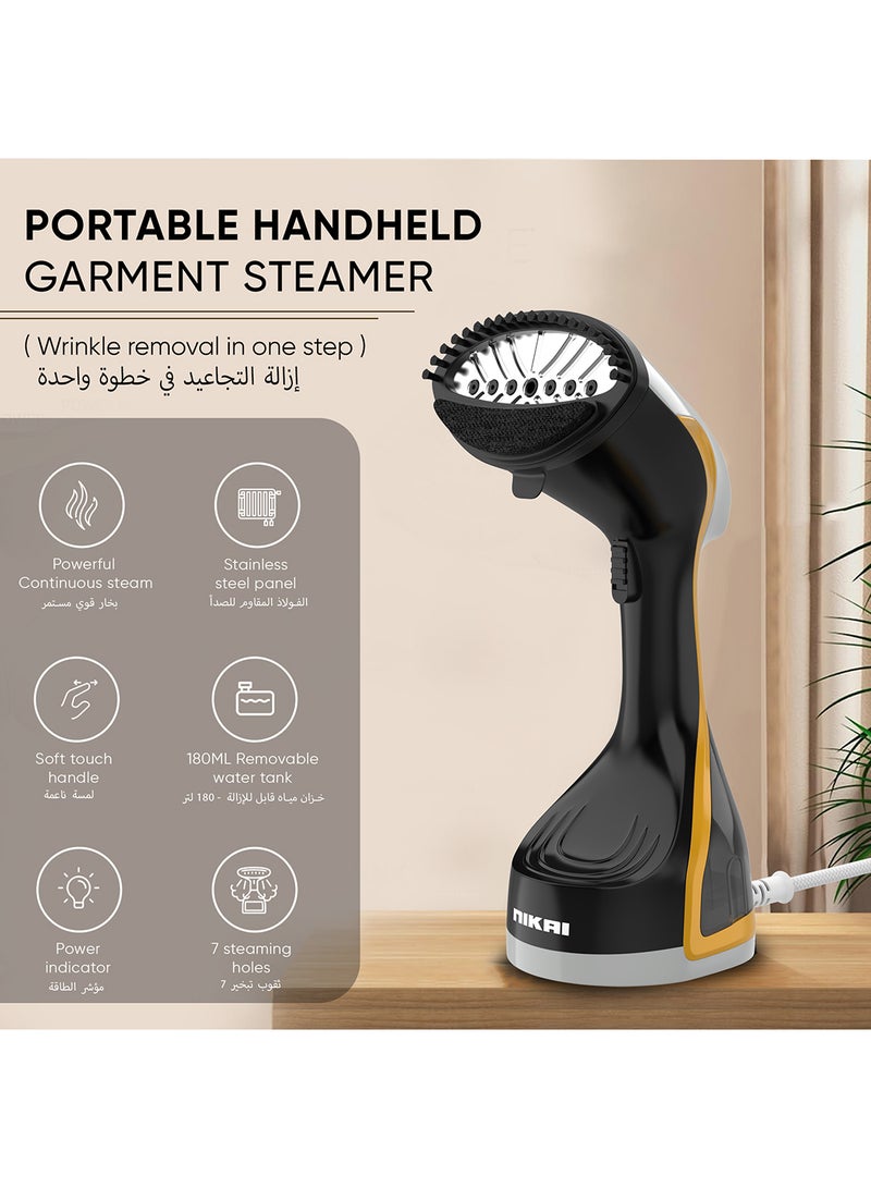 1600W Portable Garment Steamer, Fast Heating, Effortless Results, Fabric Wrinkles Remover, Large Detachable Water Tank, Travel  Friendly Handheld Iron Best For Fabrics & Clothes 180 ml 1600 W NGS77H Black/Silver