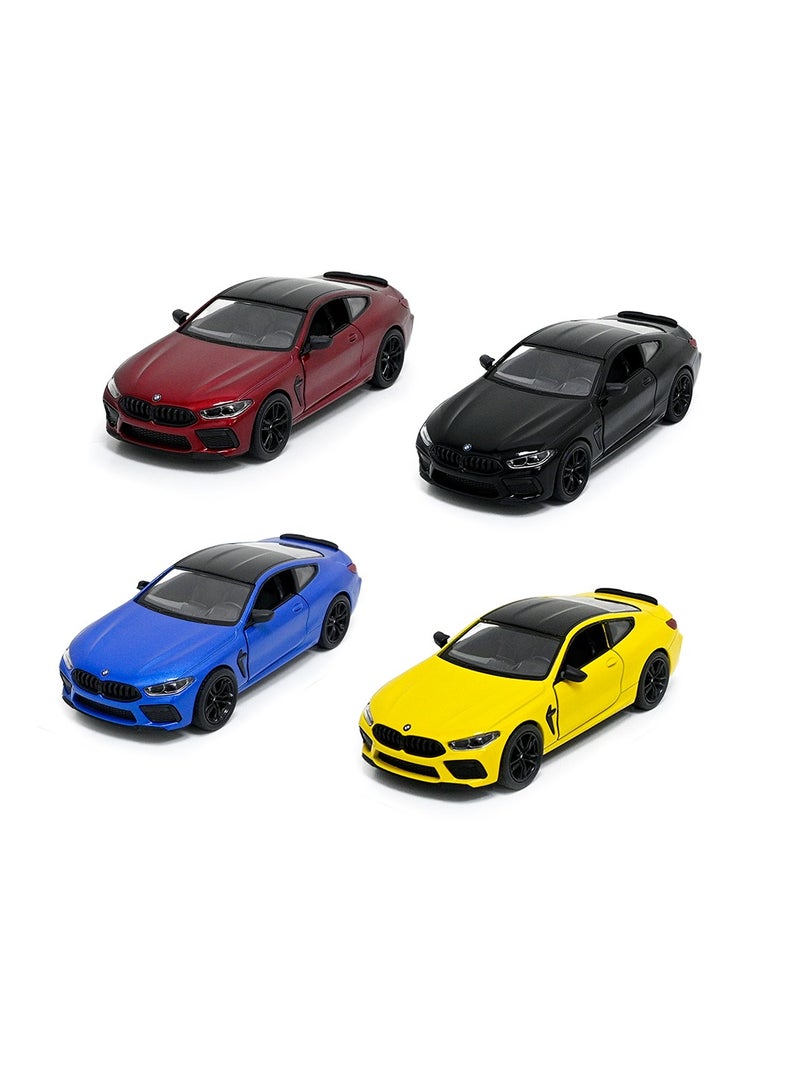 Pack of 4 Pcs BMW M8 Competition Coupe 1/38 Scale Die Cast Metal Doors Openable Pull Back Action Toy Car-Assorted Colour