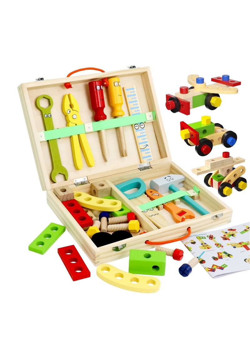 37 Pieces Kids Tool Set Pretend To Play Toddler Wooden Tool Toys With Toolbox Educational Dry Structure Toys For 2 3 4 5 6 Year Old Boys And Girls Birthday Gifts