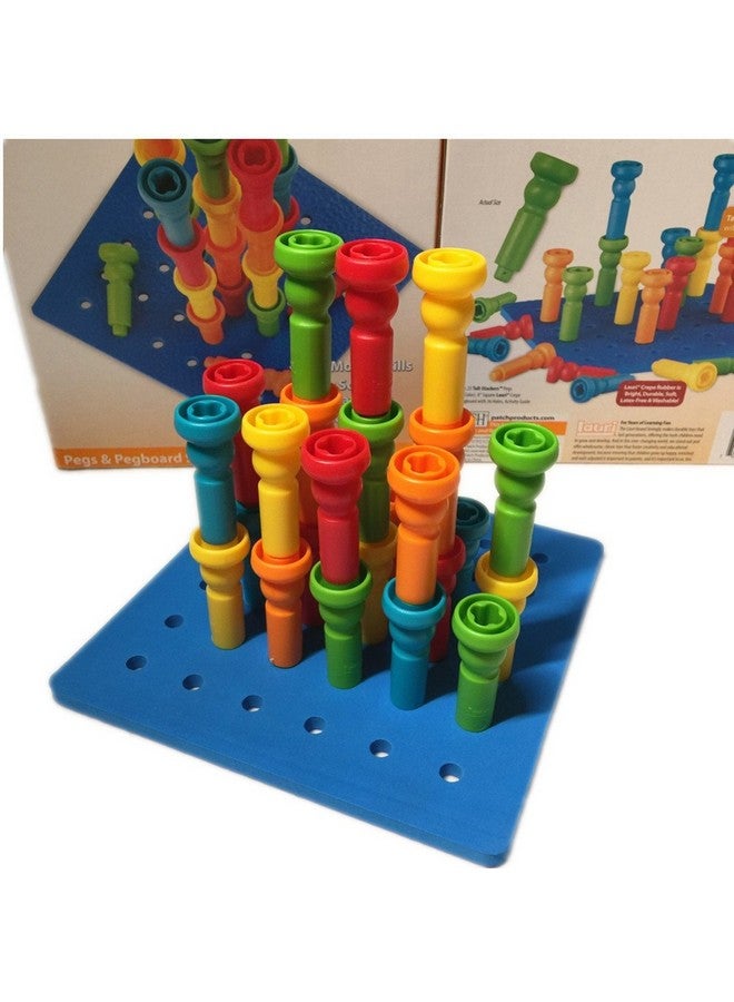 Peg Board Set Toysmontessori Occupational Therapy Fine Motor Skills Toy Suitable For Toddlers And Preschoolers Over 3+ Year Old. 25 Tallstacker Pegs Rubber 8 Pegboard