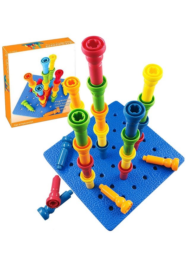 Peg Board Set Toysmontessori Occupational Therapy Fine Motor Skills Toy Suitable For Toddlers And Preschoolers Over 3+ Year Old. 25 Tallstacker Pegs Rubber 8 Pegboard