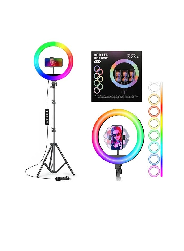 MJ-36 RGB LED Soft Ring Light With Phone Tripod Stand For Camera Smartphones Shooting Vlogging And Reels