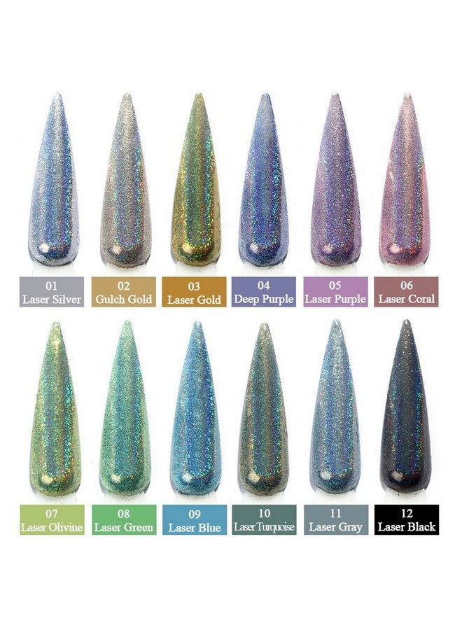 12 Grids Laser Holographic Powder Nails Glitter Nail Art Kit Design Decoration Accessories Diy Manicure Trending For Women Girls