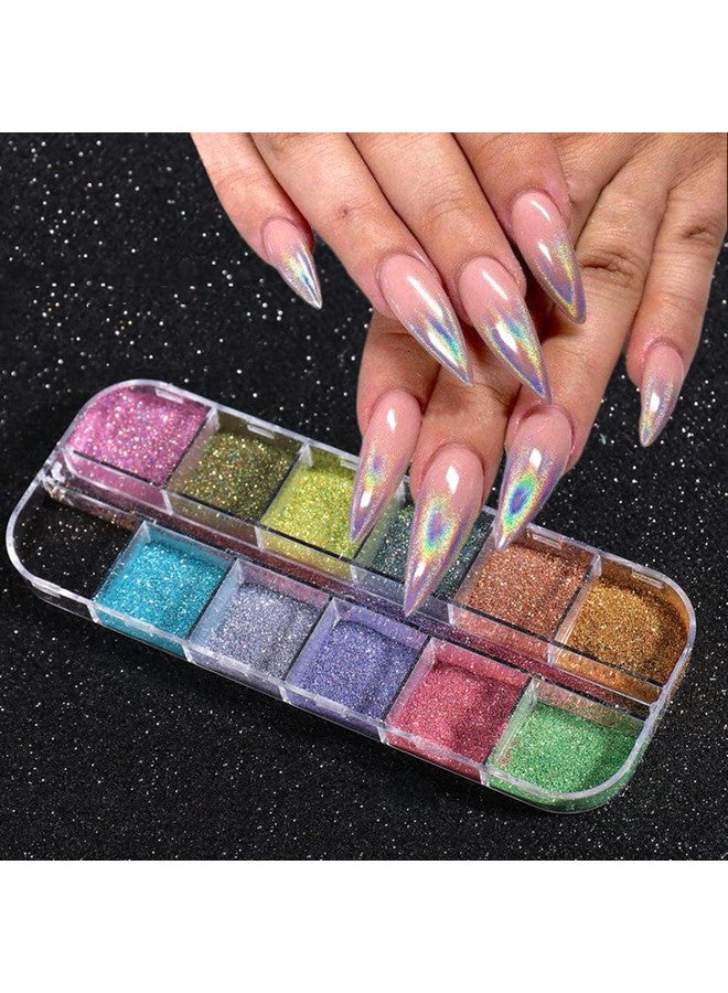 12 Grids Laser Holographic Powder Nails Glitter Nail Art Kit Design Decoration Accessories Diy Manicure Trending For Women Girls