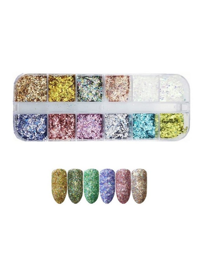 12 Grids Box Broken Shattered Glitter Glass Fragments Nail Art Decorations Diy Manicure Accessories