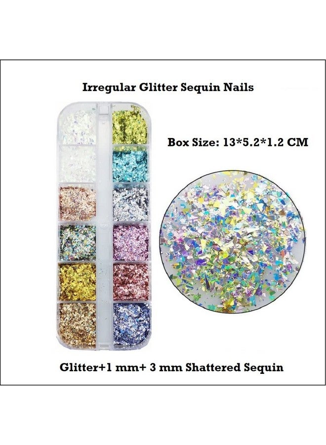 12 Grids Box Broken Shattered Glitter Glass Fragments Nail Art Decorations Diy Manicure Accessories