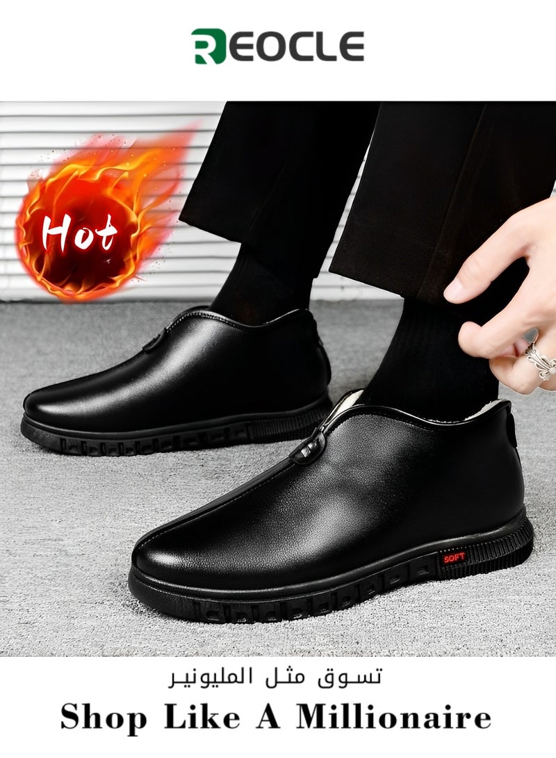 Men's Leather Loafers Warm Slip on Shoes Breathable Driving Shoes Casual Moccasins Shoes Walking Shoes
