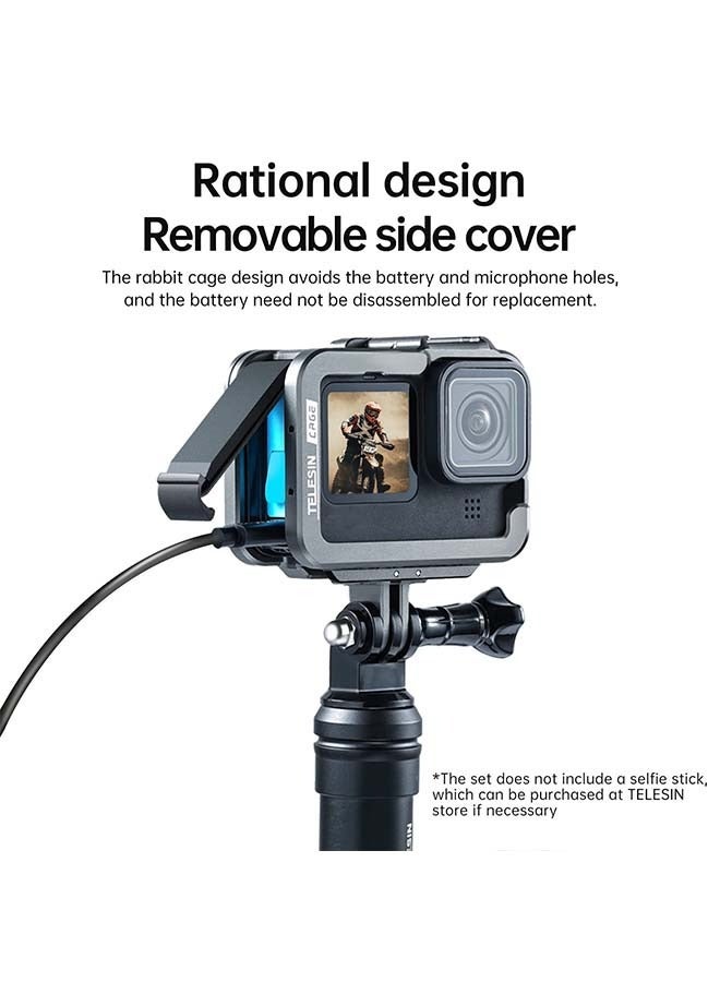 TELESIN Vertical Aluminum Cage Protective Case Frame Housing for GoPro Hero 12 11 10 9 Black, Fits Go Pro with ND CPL Lens Filter Max Lens on Camera, with Cold Shoe Connect to Video Light Microphone