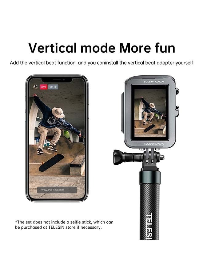 TELESIN Vertical Aluminum Cage Protective Case Frame Housing for GoPro Hero 12 11 10 9 Black, Fits Go Pro with ND CPL Lens Filter Max Lens on Camera, with Cold Shoe Connect to Video Light Microphone